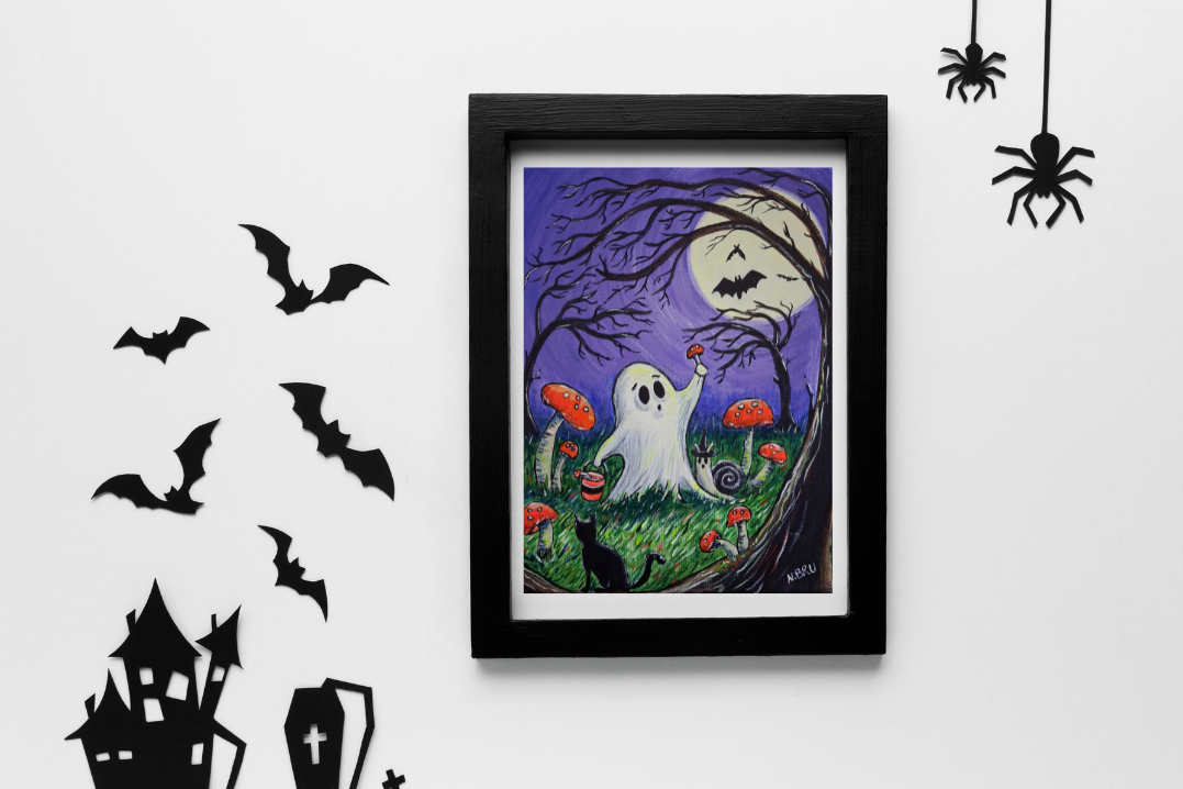 Spooky Ghost Mushroom Garden Print