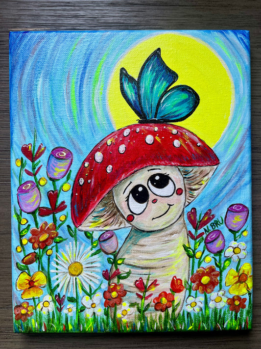 Cute Mushroom Original Mini Painting 8x10”