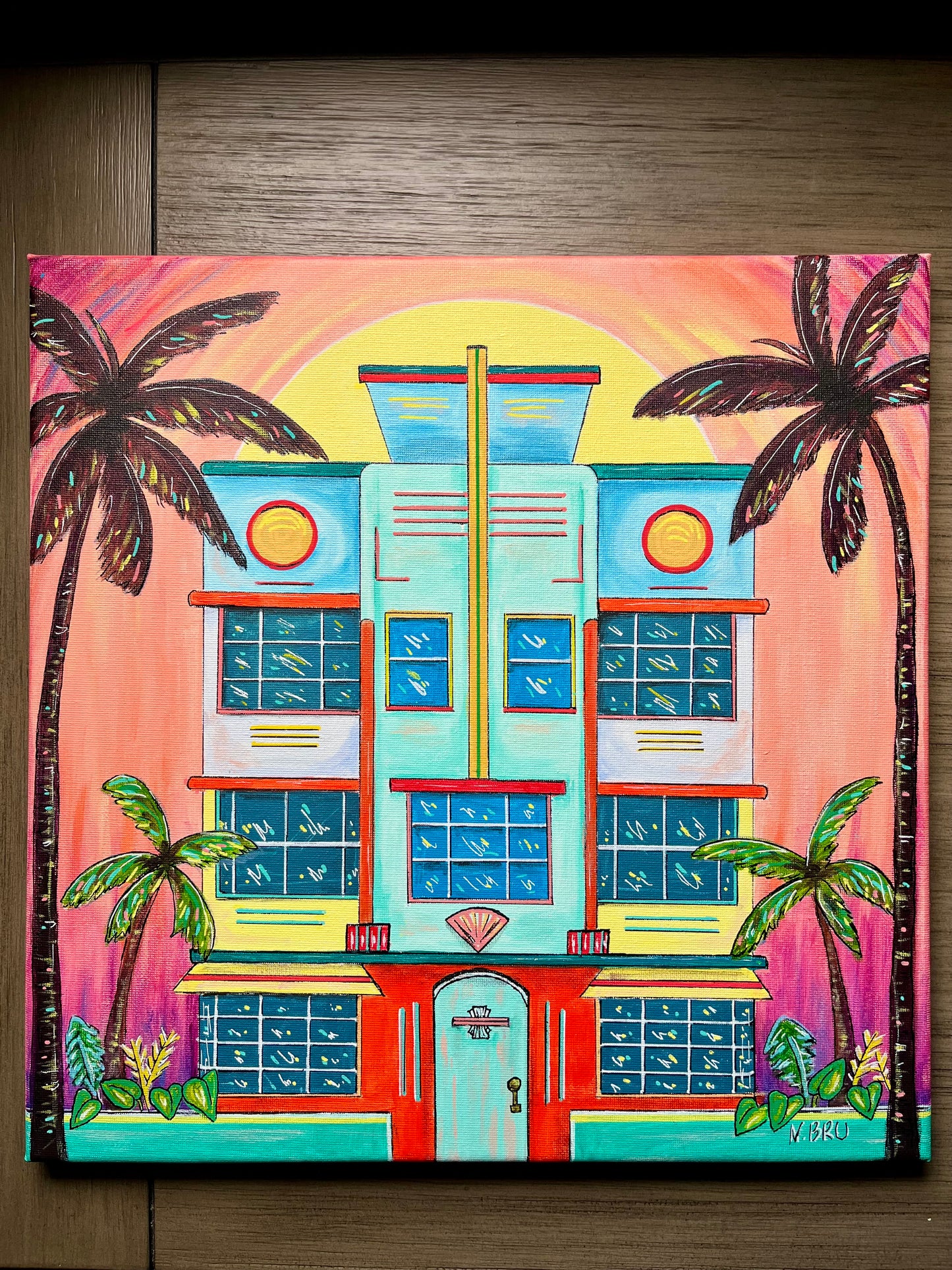 South Beach Art Deco Original Painting 14x14”