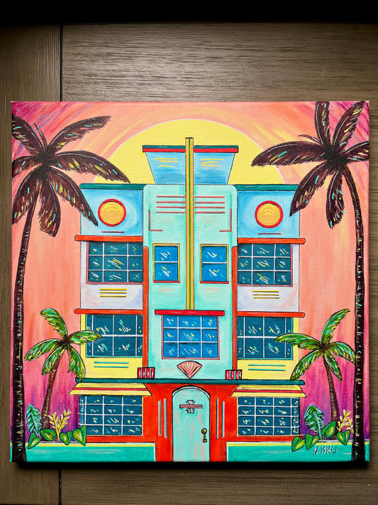 South Beach Art Deco Original Painting 14x14”