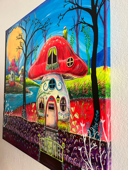 Mushroom House Original Painting 36x36”