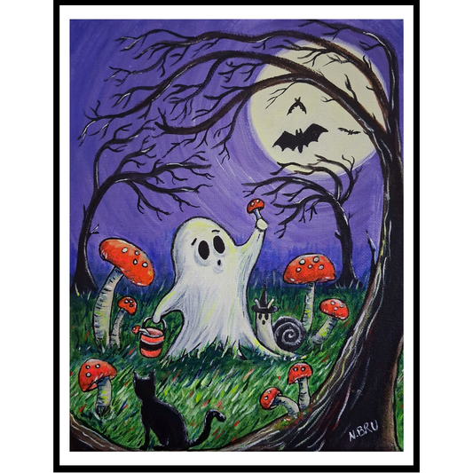 Spooky Ghost Mushroom Garden Print